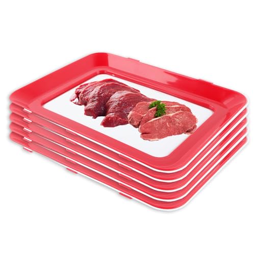 Einmachtablett Vakuum Frischhaltetablett mit Elastischer Folie Aufschnittbox Fresh Plate Kühlschrank Organizer Aufschnitt Wurst Aufbewahrung Aufschnittboxen Wiederverwendbares für Küche 5 Stück von FENGQQKJ