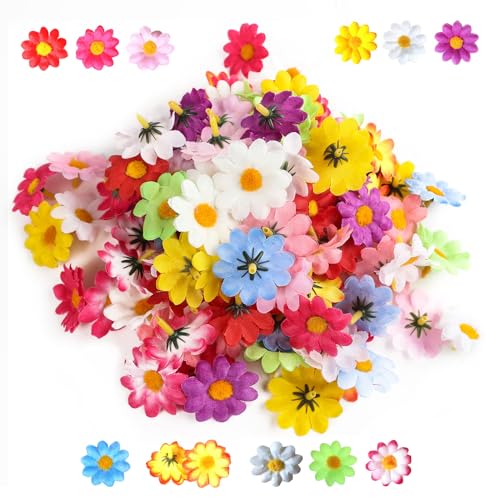 FENGQQKJ 120 Stück Kunstblumen zum Basteln, künstliche Gänseblümchen, künstliche Blütenköpfe, künstliche Stoffblumen, Blütenblätter, Dekoration, dekorative künstliche Seidenblumen zum Basteln, DIY von FENGQQKJ