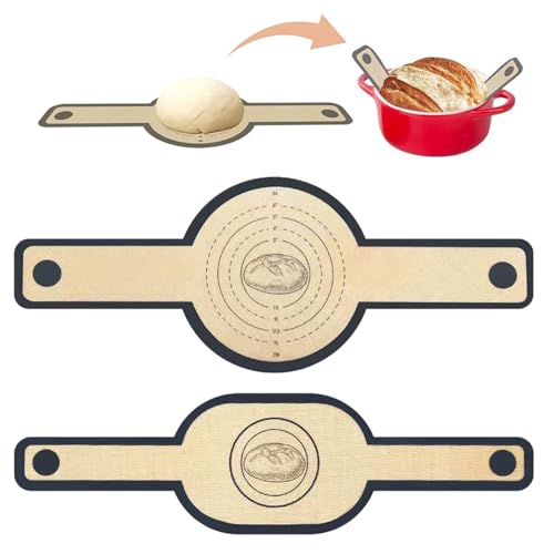 FENGQQKJ 2 Stück Silikonbackmatte Backmatte Silikon Rund Brot-Backmatte Oval Brotschlinge Antihaftbeschichtet mit Langem Griff Silikon-Brotschlinge für Dutch Oven Küche von FENGQQKJ