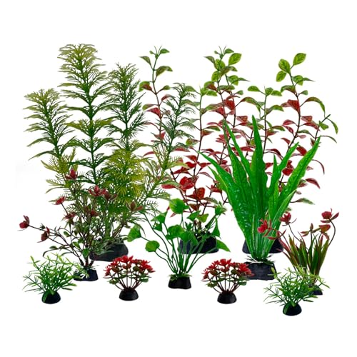 FENGQQKJ Aquarium Deko Aquarium Zubehör Aquariums Pflanzen Künstlich Wasserpflanzen Aquariums Miniteich Plastikpflanzen Fisch Tank Schildkröte Aquarien Dekorationen Grün Rot für Aquarien 11 Stück von FENGQQKJ