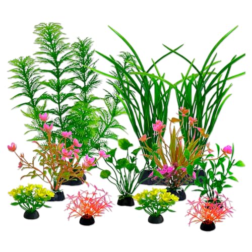 FENGQQKJ Aquarium Deko Aquarium Zubehör Aquariums Pflanzen Künstlich Wasserpflanzen Aquariums Miniteich Plastikpflanzen Fisch Tank Schildkröte Aquarien Dekorationen Rosa Rot Orange Gelb Grün 11 Stück von FENGQQKJ
