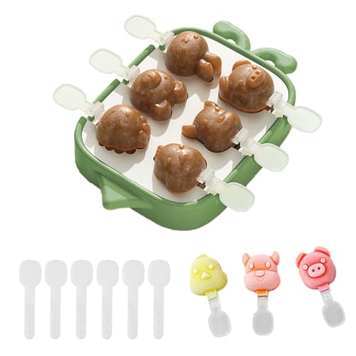 FENGQQKJ Eisformen Silikon BPA Frei Ice Pop Mould Popsicle Silikon Eis am Stiel Formen Eisform in Käseform mit Stiel Niedliche Tier-Eisform 6 Löcher mit Deckel, 6 Eisstangen für Herstellung von Eis von FENGQQKJ