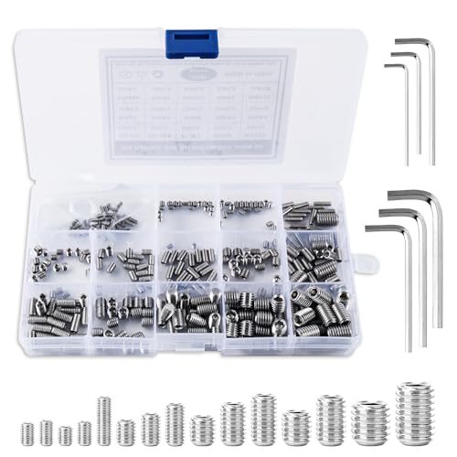Madenschrauben Sortiment Set Edelstahl Schrauben Kegelspitze Gewindestift Innensechskant Wurmschrauben Schraube Türklinke mit Schraubenschlüssel M2.5 M3 M4 M5 M6 M8 für Türklinken 300 Stück von FENGQQKJ