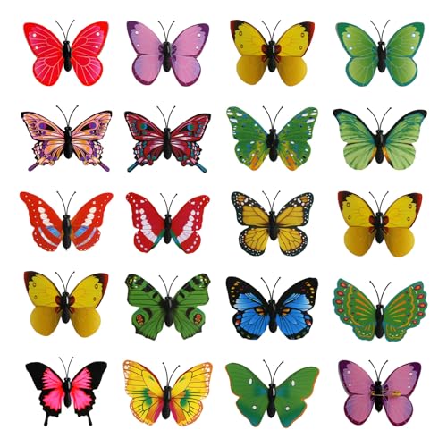 Schmetterlinge Deko mit Sicherheitsnadeln Frühling Deko 3D Schmetterlingsclip Künstliche Bunte Schmetterling Garten Metall Schmetterling Zweige Außenbereich 6cm für Tischdekoration 20 Stück von FENGQQKJ