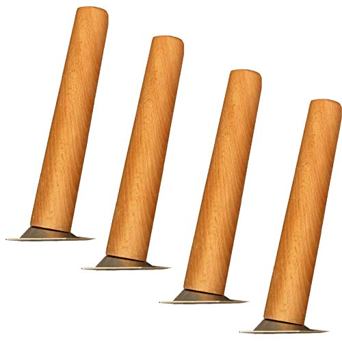 4 Massivholz Buche Möbelbeine,Schräge Hölzern Küchentischbeine,Konisch Ersatz Sofafüße,Esstisch Couchtisch Füße,für Bett,Tabelle,Bank,TV-Schrank,mit Montagezubehör,Holzfarbe (25cm/9.8") von FENGSHOUU