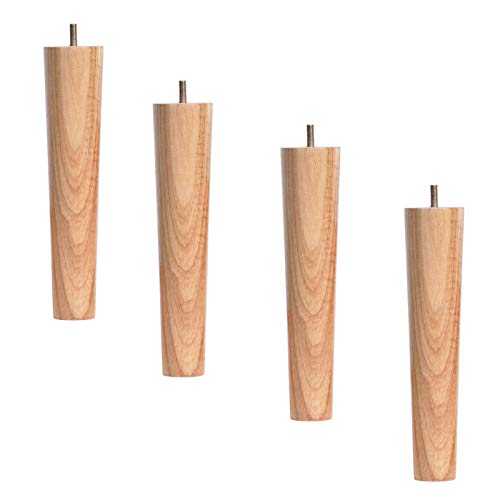 4er Set Tischbeine mit Gewindestift M10,Holz Möbelfüße,Massivholz Ersatz Möbelbeine,Gummiholz Sofafüße Holzfüße Sockelfüß Sofabeine Schrankfüße,für Bett,Couch,Stuhl,Holzfarbe(straight25cm/9.8inch) von FENGSHOUU