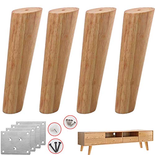 4x Massive Eiche Sofabeine Möbelfüße,Schräg Konisch Tischbeine,Ersatz Bettfüße Möbelbeine,Couch TV Schrank Ottoman Loveseat Kommode Stuhl Beine,Holzfarbe,mit Montageplatte & Schrauben (30cm/11.8") von FENGSHOUU