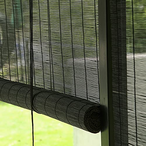 Außen Bambus Rollo Faltrollo,Bambusrollo Mit Fitting,Seitenzug Fenster Tür Rollo,Holz Jalousine,Sonnenschutz Sichtschutzrollo,Für Garten Pergola Carport Deck,Ohne Bohren,Schwarz (W51xH125cm) von FENGSHOUU