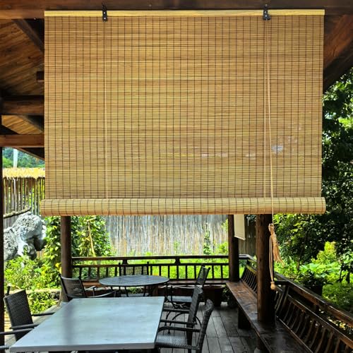 FENGSHOUU Bambusrollo Natürliche Bambus-Rollo,Sonnenschutz Sichtschutz Rollo,95% Verdunkelungsrollos,Seitenzugrollo für Fenster und Türen,Blickdicht,Anpassbar,Breite×Höhe (135cm x 180cm) von FENGSHOUU