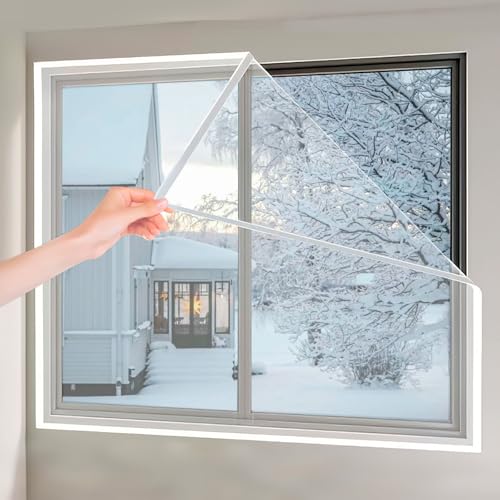 FENGSHOUU Fenster Isolierfolie,Transparente Thermo Vorhänge,Winddicht Kälteschutz Fensterdichtungsskits,für Balkon,Schlafzimmer und Wohnzimmer,Selbstklebend Wiederverwendbar (115cm x 100cm) von FENGSHOUU