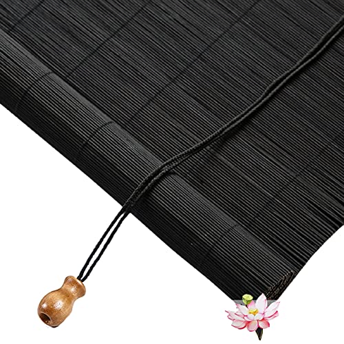 FENGSHOUU Natür Bambus Rollo Bambusrollo,Büro Seitenzug Fensterrollo,Holz Jalousine,Retro Raffrollo Faltrollo,lichtdurchlässig und verdunkelnd Wandmontage Sichtschutz,60% Blackout,Schwarz (145x180cm) von FENGSHOUU