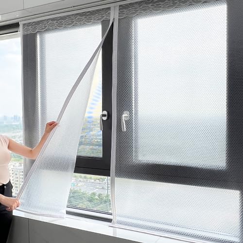 FENGSHOUU Winter-Fenster-Isolierset,Wind- und wasserdichtes Fenster-Isolierfolien,Kälteschutz Wärmeisolierende Kunststoff-fensterabdeckung,Mit Reißverschluss,Breite x Höhe (70cm x 150cm) von FENGSHOUU