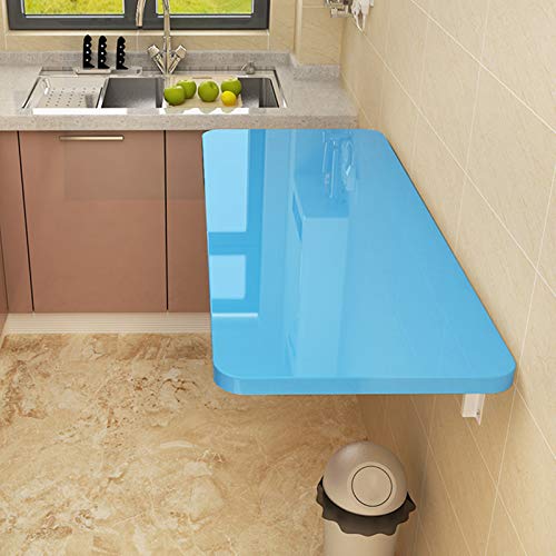 Faltbarer Hängender Arbeitstisch Wandtisch Wandschrank, Wandklapptisch Wand Bürotisch Küchentisch Schwimmender Laptoptisch Esstisch Schreibtisch Klappbar Computertisch aus Holz,Blau(60x30cm/24x12in) von FENGSHOUU
