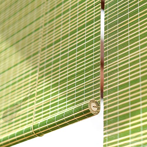 Grün Weiß Bambus Jalousine Bambusrollo,Lichtfilter-Rollläden für Außenbereich/Innenhof,Schnurzug Bambus-Rollo zum Aufrollen,natürlich/atmungsaktiv/gratfrei,Retro-Dekovorhänge (W55xH80cm/22x32in) von FENGSHOUU