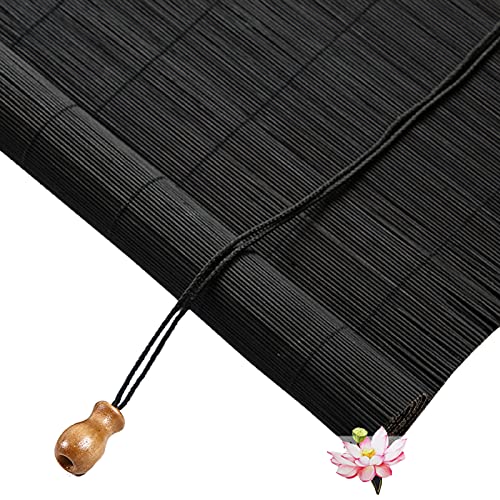 Natür Bambus Rollo Bambusrollo,Büro Seitenzug Fensterrollo,Holz Jalousine,Retro Raffrollo Faltrollo,lichtdurchlässig und verdunkelnd Wandmontage Sichtschutz,60% Blackout,Schwarz (W70xH155cm/28x61in) von FENGSHOUU