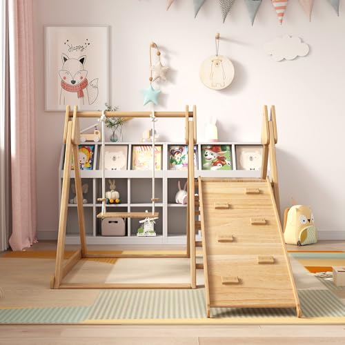 FENGSSLL 3 in 1 Klettergerüst, mit Klettergerüst, Schaukel, Kletterseil und Netzleitern, Holz Indoor Kletterspielzeug Kombispielzeug für Kinder ab 3-8 Jahren FENGSSLL 3 in 1 Klettergerüst, mit Klettergerüst, Schaukel, Kletterseil und Netzleitern, Holz Indoor Kletterspielzeug Kombispielzeug für Kinder ab 3-8 Jahren von FENGSSLL