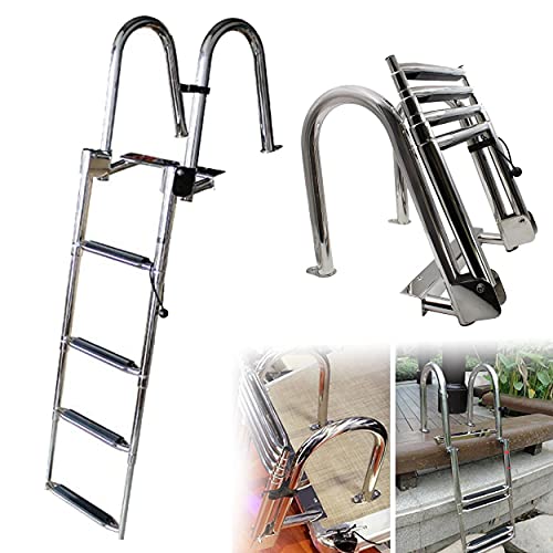 FENGSSLL Leitern Teleskopieren 4-Stufen-Poolleiter, Rostfreier Stahl Zusammenklappbare Bootsleitern mit Extra Breitem Anti-Rutsch-Pedal, für Yacht/Boot/Pool-Dock von FENGSSLL