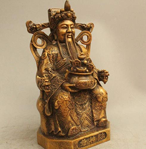 FENGWXINW Skulpturen Statuen Ornamente Figur Sammelfiguren Chinesische Fengshui Bronze Sitz Drachen Geld Reichtum Mammon CAI-Shen God Statue Kupfer Garten Dekoration von FENGWXINW