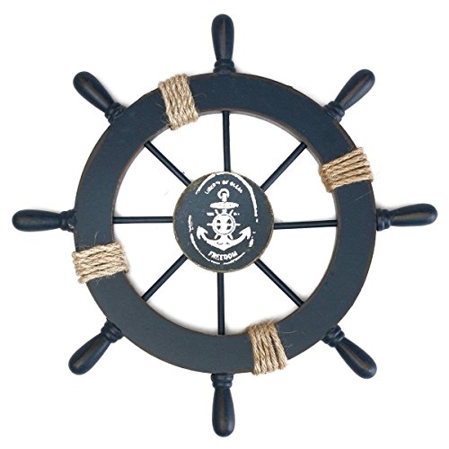 Fenical Steuerrad mit Anker Holz Wanddeko Schiffssteuerrad Schiffslenkrad Maritime Dekoration Dunkelblau von Fenical