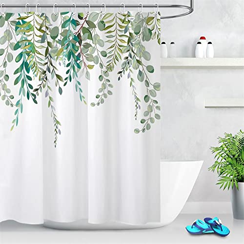 Duschvorhang 100x200cm, Salbei grüner Duschvorhang für Badezimmer,Wasserdichtes schnell trocknendes Pflanzen-Duschvorhang-Set mit 12 Haken von FENJIU
