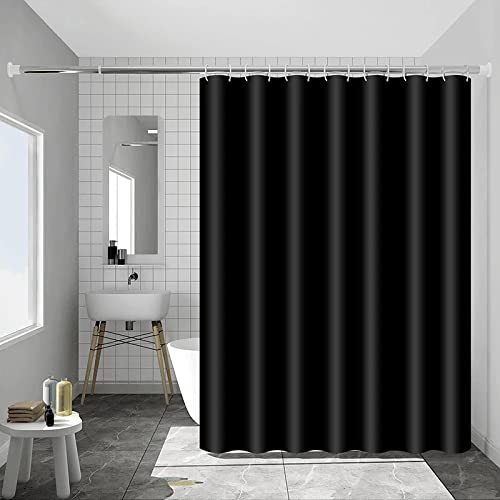 Duschvorhang Reines Schwarzes Badvorhänge Dicker Polyesterstoff Badewannentrennvorhang Mit 12 Haken Badezimmerdekor 180x203cm(71X80inch) von FENJIU