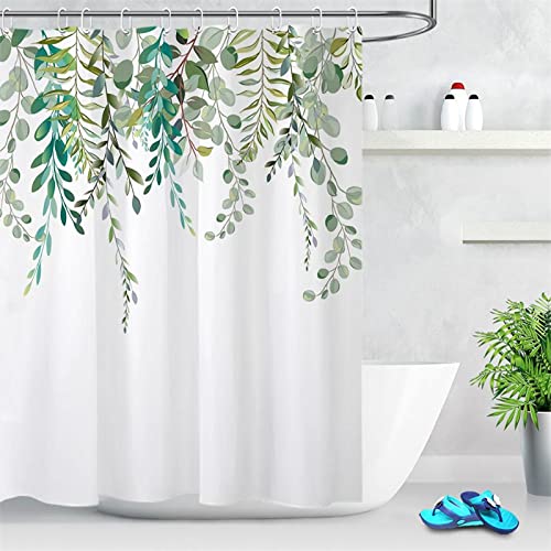 FENJIU Duschvorhang 120x150cm, Salbei grüner Duschvorhang für Badezimmer,Wasserdichtes schnell trocknendes Pflanzen-Duschvorhang-Set mit 12 Haken von FENJIU