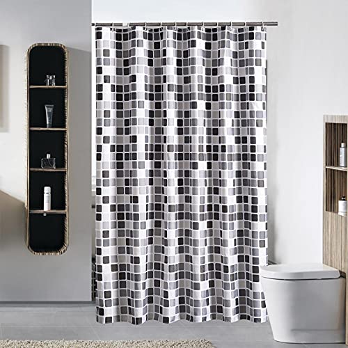 Moderne Duschvorhang Mosaik Geometrische wasserdichte Bad Vorhänge Bad Für Badewanne Badeabdeckung Extra Große Breite 12pcs Haken 90x200cm (35X79inch) von FENJIU