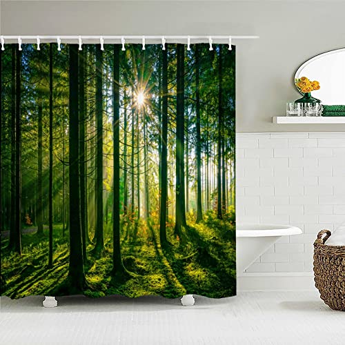 Naturwaldlandschaft Duschvorhang 3D Gedruckte Landschaft Wasserdichter Polyester Badvorhang Wohnkultur Badezimmervorhang 90x180cm(35X71inch) von FENJIU