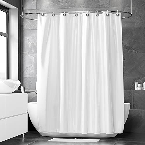FENJIU Weiß Duschvorhang, Multiple Size Anti-Schimmel Wasserdichter 90x200cm(35X79inch) Waschbar Anti-Bakteriell Stoff Polyester Badewanne Vorhang mit 12 Duschvorhängeringen von FENJIU