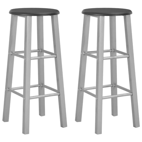 FENLAX Barhocker 2 STK. aus Stahlrahmen + MDF-Sitzfläche Schwarz und Silber Barstuhl-Set Barhocker Ohne Lehne Bequemer Barhocker Barhocker Outdoor Garten Barhocker für Den Innen- Und Außenbereich von FENLAX