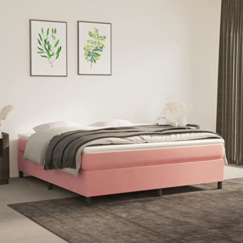 FENLAX Bettgestell Boxspringbett Samt Daybed für Schlafzimmer Gästezimmer Jugendbett Plattformbettrahmen Stauraumbett Eleganten und Zeitlosen Design Rosa 203x160x35 cm von FENLAX