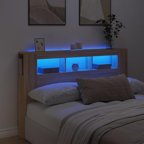 FENLAX Bettkopfteil Betthaupt Bettzubehör LED-Kopfteil Kopfteil mit RGB-LED-Leuchten Ausgestattet Schlafzimmerdekor Innenmöbel Klassischen Design Sonoma-Eiche 160x18,5x103,5 cm von FENLAX