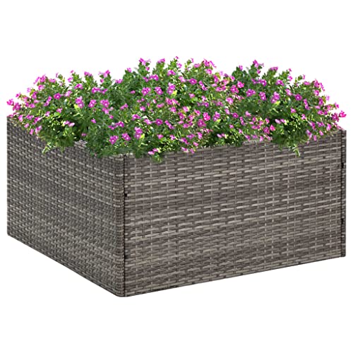 FENLAX Blumenbeet aus PE-Rattan 80x80x40 cm Grau Pflanzkübel Pflanzenkasten Pflanzenbeet Hochbeete Terrasse Hochbeet Balkon Hochbeet für Gemüse Hochbett Garten Hochbeet Rattan von FENLAX