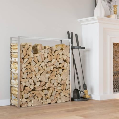 FENLAX Brennholzregal 110x28x116 cm Edelstahl Brennholzregal Metall Brennholz Aufbewahrung Stapelhilfe für Brennholz Aussen Metall Kaminholzregal Brennholzregal Innen Metall Brennholzständer von FENLAX