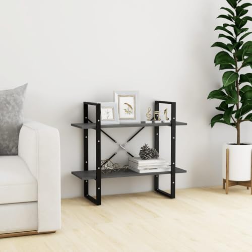 FENLAX Büroregal Aufbewahrungsregal Bücherregal aus Holz mit 2 Geräumigen Fächern Seitenschrank Wohnzimmerschrank Hochregal Raumteiler Reichlich Stauraum Grau 80x30x70 cm von FENLAX