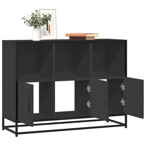 FENLAX Buffetschrank Stilvollen Sideboard Aufbewahrungsschrank Aufbewahrungsmöbel Standschrank Beistellschrank Flurschrank Wohnzimmerschränke Reichlich Stauraum Schwarz 100x35x76 cm von FENLAX