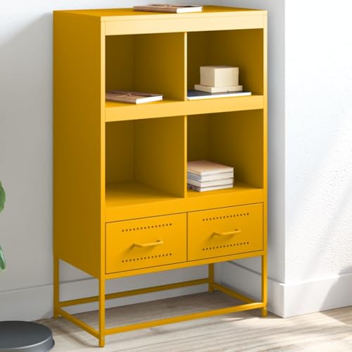 FENLAX Buffetschrank Stilvollen Sideboard Aufbewahrungsschrank Standschrank Flurschrank Beistellschrank Aufbewahrungsmöbel Wohnzimmerschränke Reichlich Stauraum Senfgelb 68x39x111,5 cm von FENLAX