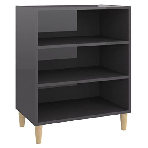 FENLAX Holz-Sideboard Beistellschrank Multifunktional Aufbewahrungsschrank Möbelstück für Schlafzimmer Wohnzimmer oder Büro Minimalistische Design Hochglanz-Grau 57x35x70 cm von FENLAX