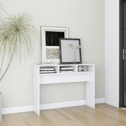 FENLAX Konsolentisch 105x30x80 cm Flurtisch mit Offenen Ablagefächern Sideboard Eingangstisch Beistelltisch Holz Telefontisch Holz Couchtisch Konsolentisch mit Ablagen Holzwerkstoff Weiß von FENLAX