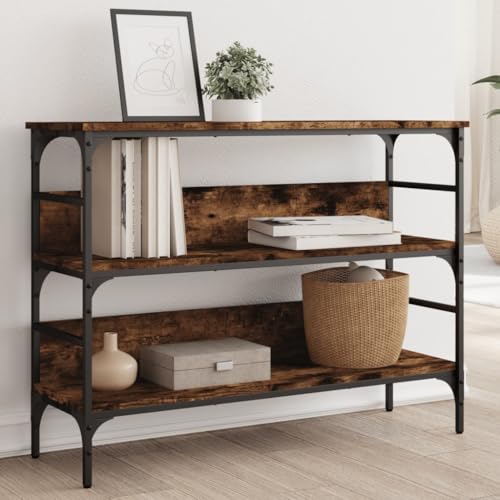 FENLAX Konsolentisch mit Ablagen 100x32x75 cm Beistelltisch Flurtisch mit Ablagen Eingangstisch Ausstellungstisch Akzenttisch Side Table Wohnzimmermöbel Holzwerkstoff&Metall Räuchereiche von FENLAX