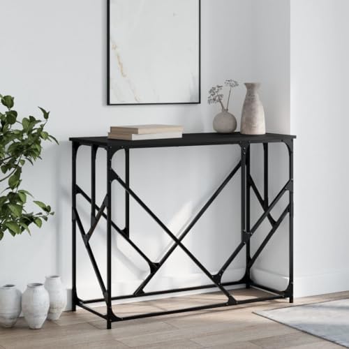 FENLAX Konsolentisch mit Ablagen 100x40x80 cm Akzenttisch Wohnzimmermöbel Eingangsbereich Beistelltisch aus Holz Flurtisch mit Ablagen Ausstellungstisch Holzwerkstoff&Metall Schwarz von FENLAX