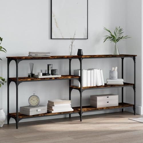 FENLAX Konsolentisch mit Ablagen 160x29x75 cm Eingangstisch mit Ablageflächen Eingangsbereich Flurtisch mit Ablagen Konsolentisch schmal Wohnzimmermöbel Holzwerkstoff&Metall Räuchereiche FENLAX Konsolentisch mit Ablagen 160x29x75 cm Eingangstisch mit Ablageflächen Eingangsbereich Flurtisch mit Ablagen Konsolentisch schmal Wohnzimmermöbel Holzwerkstoff&Metall Räuchereiche von FENLAX