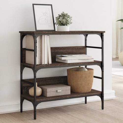 FENLAX Konsolentisch mit Ablagen 75x32x75 cm Akzenttisch Side Table Wohnzimmermöbel Beistelltisch Flurtisch mit Ablagen Eingangstisch Ausstellungstisch Holzwerkstoff&Metall Braun Eichen-Optik von FENLAX