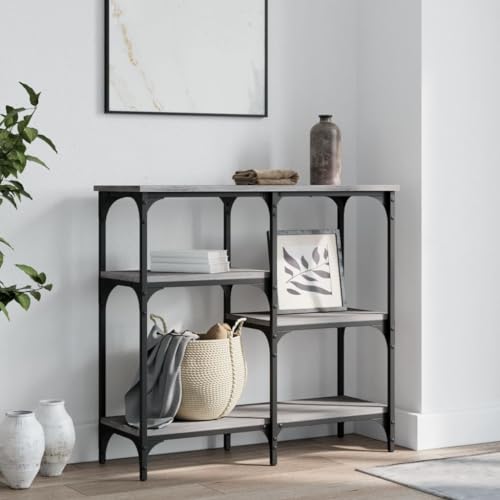 FENLAX Konsolentisch mit Ablagen 80x29x75 cm Konsolentisch schmal Flurtisch mit Ablagen Wohnzimmermöbel Eingangsbereich Eingangstisch mit Ablageflächen Holzwerkstoff&Metall Grau Sonoma von FENLAX