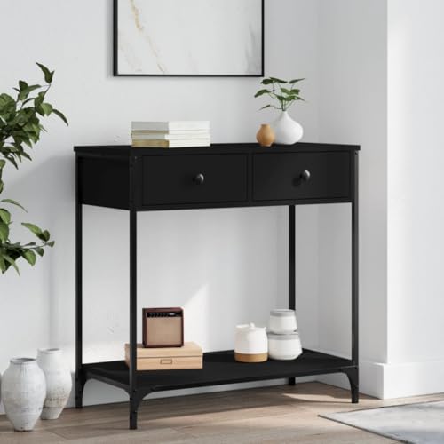 FENLAX Konsolentisch mit Schublade 75x34,5x75 cm Beistelltisch mit Schublade Telefontisch Holz Couchtisch Sideboard Konsolentisch mit Ablagen Holzwerkstoff&Metall Schwarz von FENLAX