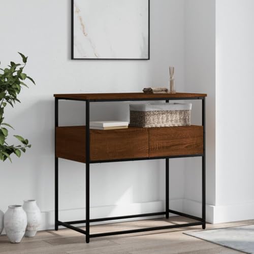 FENLAX Konsolentisch mit Schublade 75x40x75 cm Flurtisch mit Schublade Couchtisch Sideboard Konsolentisch mit Ablagen Beistelltisch Telefontisch Holz Holzwerkstoff&Metall Braun Eichen-Optik von FENLAX