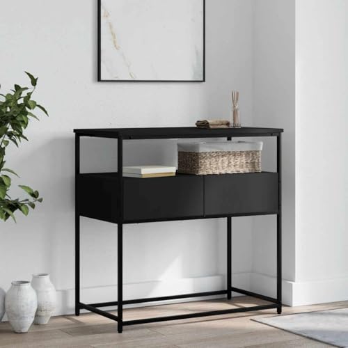 FENLAX Konsolentisch mit Schublade 75x40x75 cm mit Ablagen Beistelltisch Telefontisch Holz Couchtisch Flurtisch Sideboard Holzwerkstoff&Metall Schwarz von FENLAX