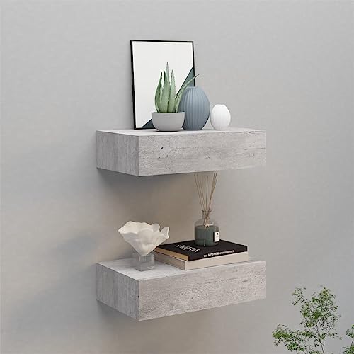 FENLAX Schubladenregal 2 Pcs 40x23,5x10 cm MDF, Metall Betongrau Wandschrank Wandboard Mit Schublade Mit Schublade Wandregal Mit Schubladen Hängeschublade Wohnwand Modern Hängeschrank FENLAX Schubladenregal 2 Pcs 40x23,5x10 cm MDF, Metall Betongrau Wandschrank Wandboard Mit Schublade Mit Schublade Wandregal Mit Schubladen Hängeschublade Wohnwand Modern Hängeschrank von FENLAX