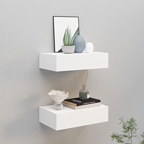 FENLAX Schubladenregal 2 Pcs 40x23,5x10 cm MDF, Metall Weiß Wandschrank Mit Schublade Schweberegal Mit Schublade Wandregal Mit Schubladen Hängeschublade Floating Shelves von FENLAX