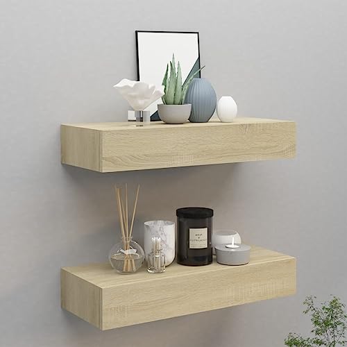 FENLAX Schubladenregal 2 Pcs 60x23,5x10 cm MDF, Metall Eichefarben Wandschrank Mit Schublade Schweberegal Mit Schublade Wandregal Mit Schubladen Hängeschublade Floating Shelves von FENLAX